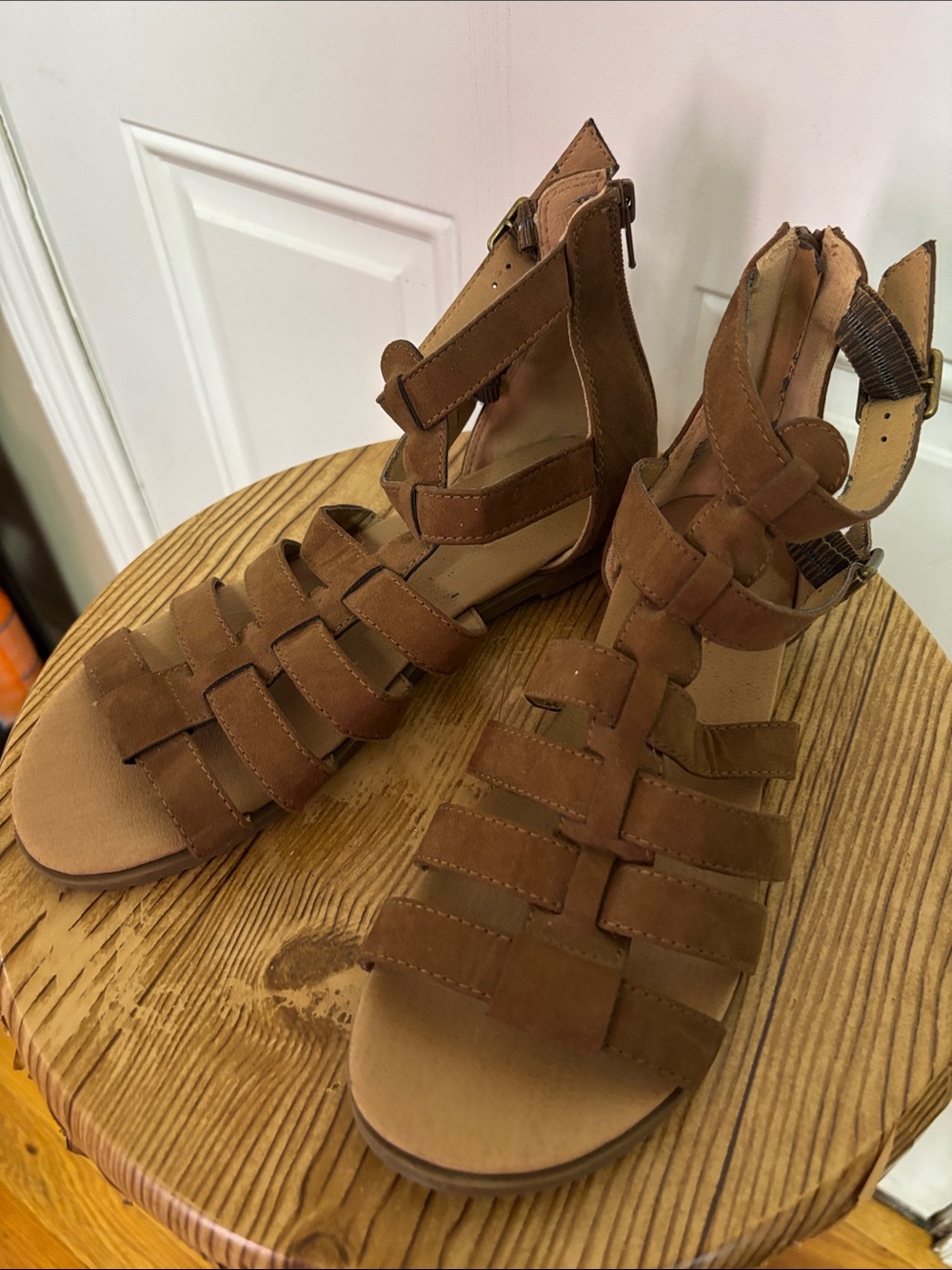 Brash Cognac Strappy Suede Gladiator Sandals